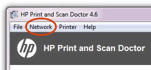 圖像： 在「HP Print and Scan Doctor」視窗中，點擊 「網路」。